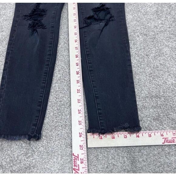 American Eagle Super Low Jegging Black Skinny Distressed Pockets Size 2 - Picture 4 of 13